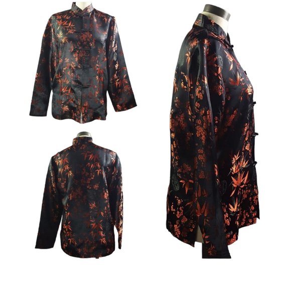 Fine Chinese Tops Women sz 12  Asian Oriental Silk Long Sleeves Jacket Blazer - Picture 2 of 8